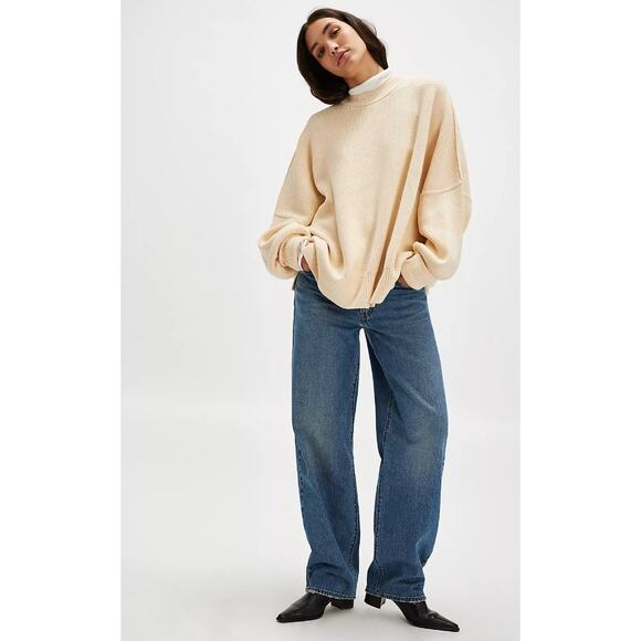 Free people Cream Ribbed Easy Street Sweater tunic - Picture 1 of 7